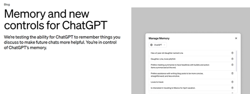 OpenAI为ChatGPT加入记忆功能!可以记住你的提问内容啦